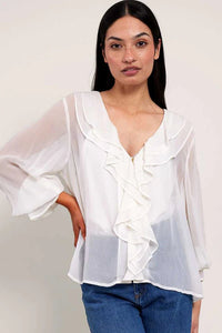 East Heritage Nuan White Ruffle Top - Fifi & Moose BoutiqueFifi & MooseFifi & Moose BoutiqueBlouse Shirt