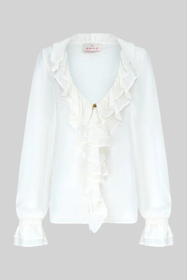 East Heritage Nuan White Ruffle Top - Fifi & Moose BoutiqueFifi & MooseFifi & Moose BoutiqueBlouse Shirt