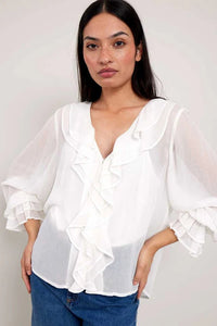 East Heritage Nuan White Ruffle Top - Fifi & Moose BoutiqueFifi & MooseFifi & Moose BoutiqueBlouse Shirt