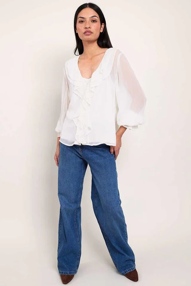 East Heritage Nuan White Ruffle Top - Fifi & Moose BoutiqueFifi & MooseFifi & Moose BoutiqueBlouse Shirt