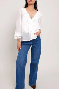East Heritage Nuan White Ruffle Top - Fifi & Moose BoutiqueFifi & MooseFifi & Moose BoutiqueBlouse Shirt
