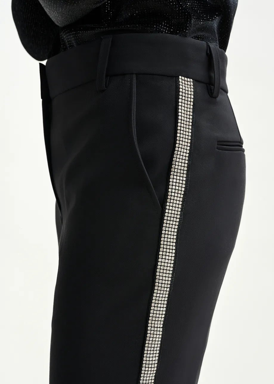Essentiel Antwerp Black flared pants with rhinestone - embellsihed sideseams - Fifi & Moose BoutiqueFifi & Moose BoutiqueFifi & Moose BoutiqueClothing