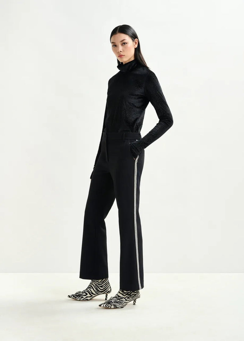 Essentiel Antwerp Black flared pants with rhinestone - embellsihed sideseams - Fifi & Moose BoutiqueFifi & Moose BoutiqueFifi & Moose BoutiqueClothing