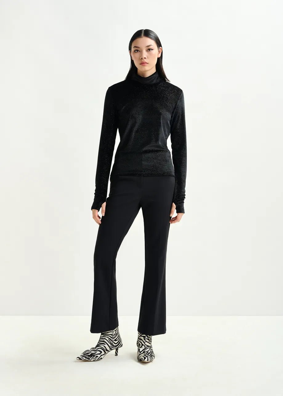 Essentiel Antwerp Black flared pants with rhinestone - embellsihed sideseams - Fifi & Moose BoutiqueFifi & Moose BoutiqueFifi & Moose BoutiqueClothing