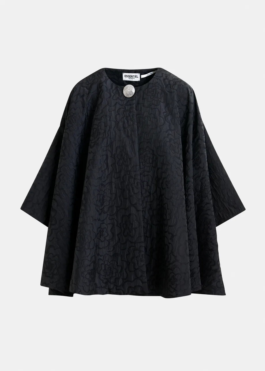 Essentiel Antwerp Black Jacquard oversized cape jacket - Fifi & Moose BoutiqueFifi & Moose BoutiqueFifi & Moose BoutiqueClothing