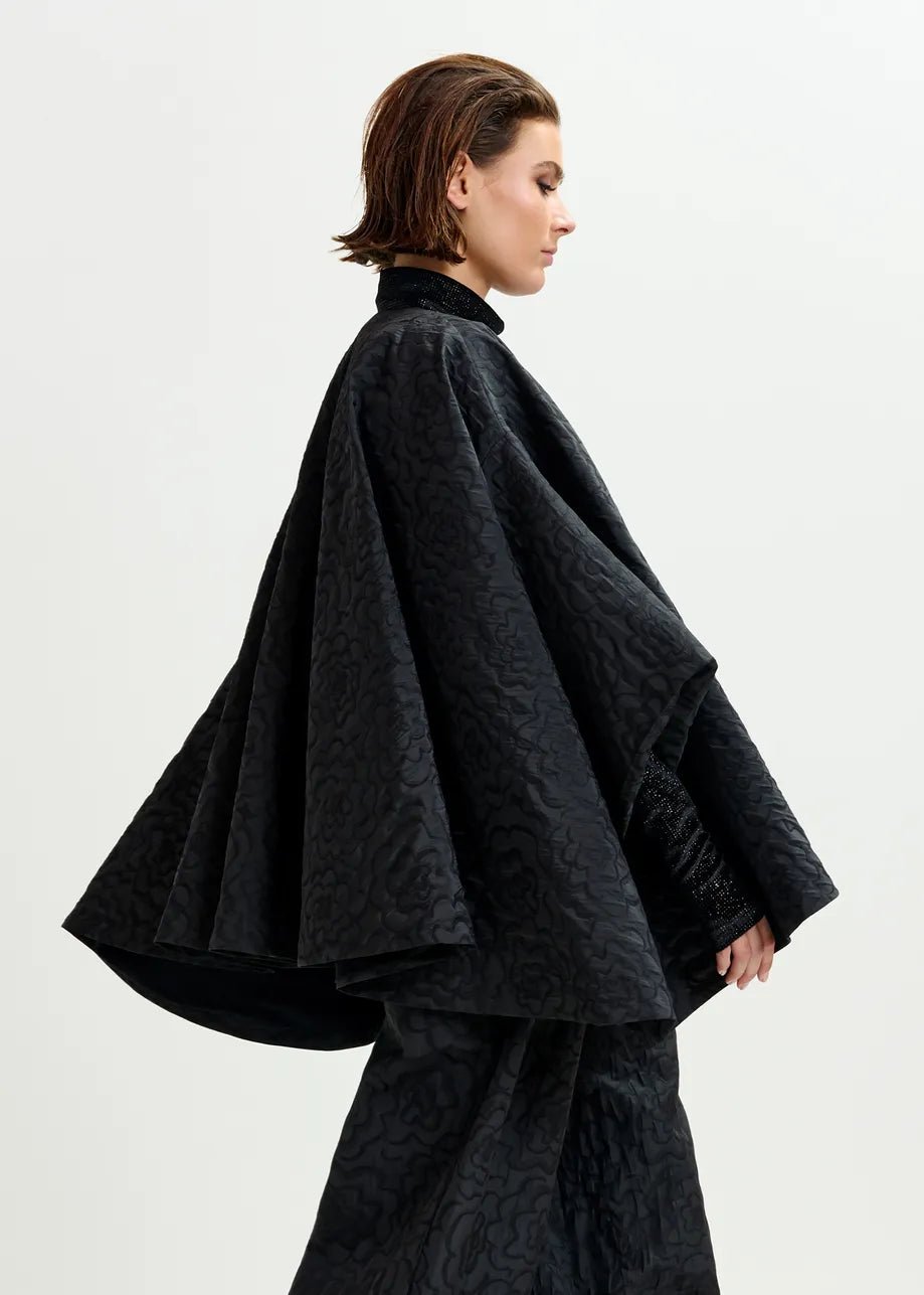 Essentiel Antwerp Black Jacquard oversized cape jacket - Fifi & Moose BoutiqueFifi & Moose BoutiqueFifi & Moose BoutiqueClothing