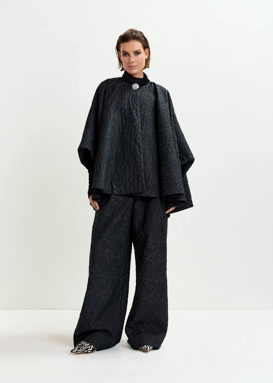 Essentiel Antwerp Black Jacquard oversized cape jacket - Fifi & Moose BoutiqueFifi & Moose BoutiqueFifi & Moose BoutiqueClothing