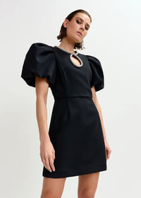 Essentiel Antwerp Black mini dress with puff sleeves and keyhold neckline - Fifi & Moose BoutiqueFifi & Moose BoutiqueFifi & Moose BoutiqueClothing