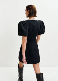 Essentiel Antwerp Black mini dress with puff sleeves and keyhold neckline - Fifi & Moose BoutiqueFifi & Moose BoutiqueFifi & Moose BoutiqueClothing