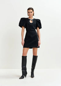 Essentiel Antwerp Black mini dress with puff sleeves and keyhold neckline - Fifi & Moose BoutiqueFifi & Moose BoutiqueFifi & Moose BoutiqueClothing