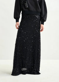 Essentiel Antwerp Black panelled maxi skirt with sequin and bead embellishments - Fifi & Moose BoutiqueFifi & Moose BoutiqueFifi & Moose BoutiqueClothing