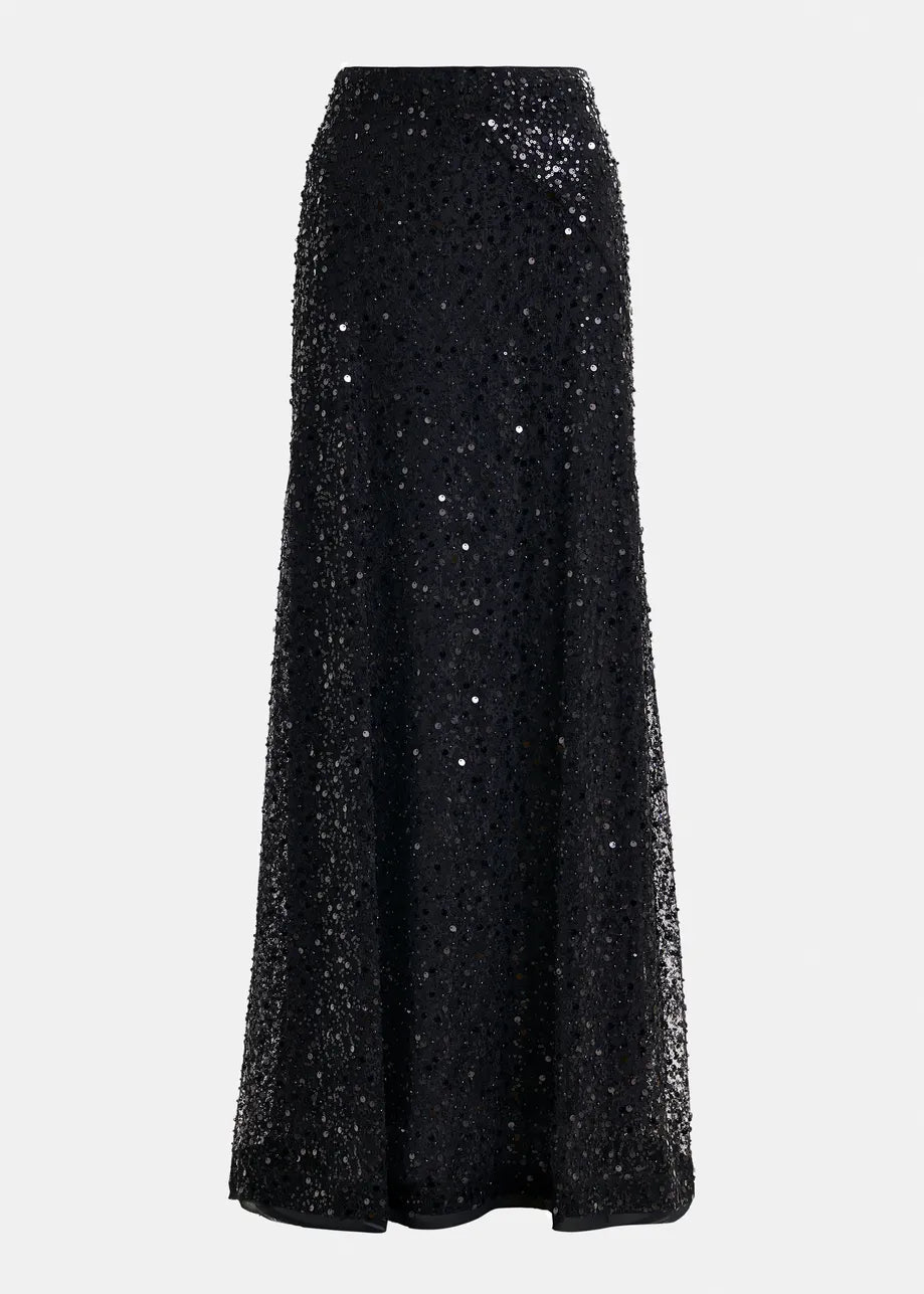 Essentiel Antwerp Black panelled maxi skirt with sequin and bead embellishments - Fifi & Moose BoutiqueFifi & Moose BoutiqueFifi & Moose BoutiqueClothing