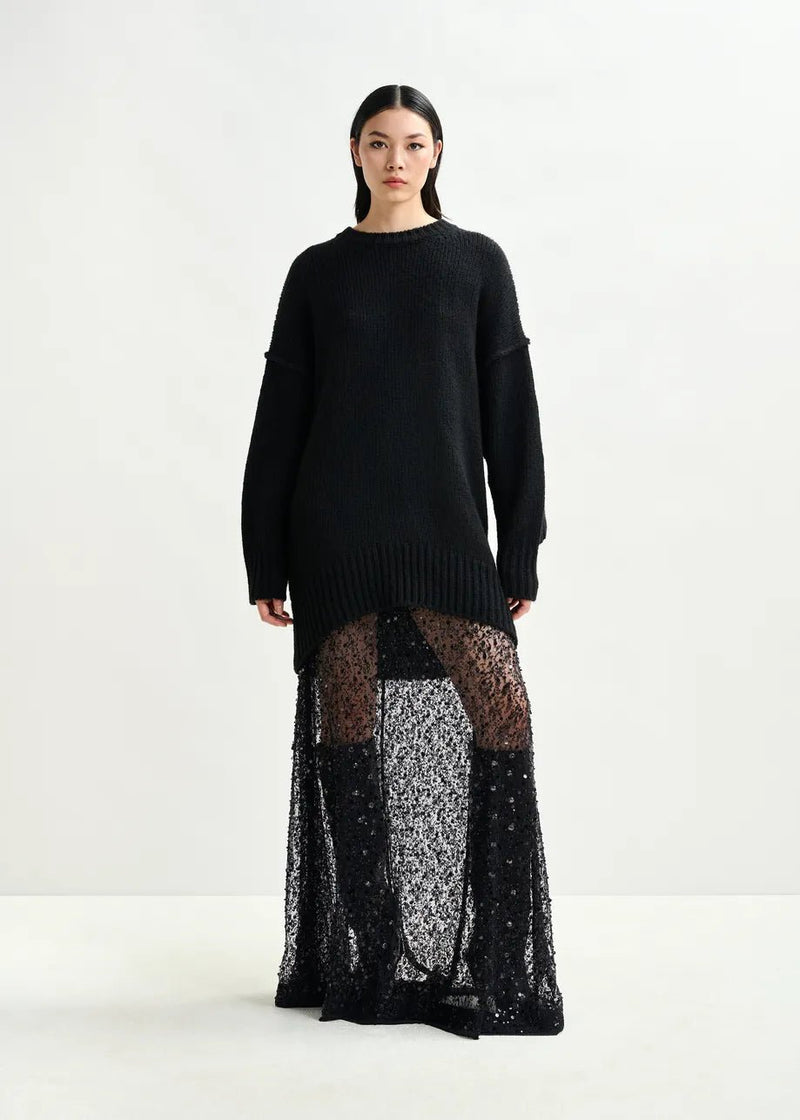 Essentiel Antwerp Black panelled maxi skirt with sequin and bead embellishments - Fifi & Moose BoutiqueFifi & Moose BoutiqueFifi & Moose BoutiqueClothing