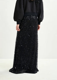 Essentiel Antwerp Black panelled maxi skirt with sequin and bead embellishments - Fifi & Moose BoutiqueFifi & Moose BoutiqueFifi & Moose BoutiqueClothing