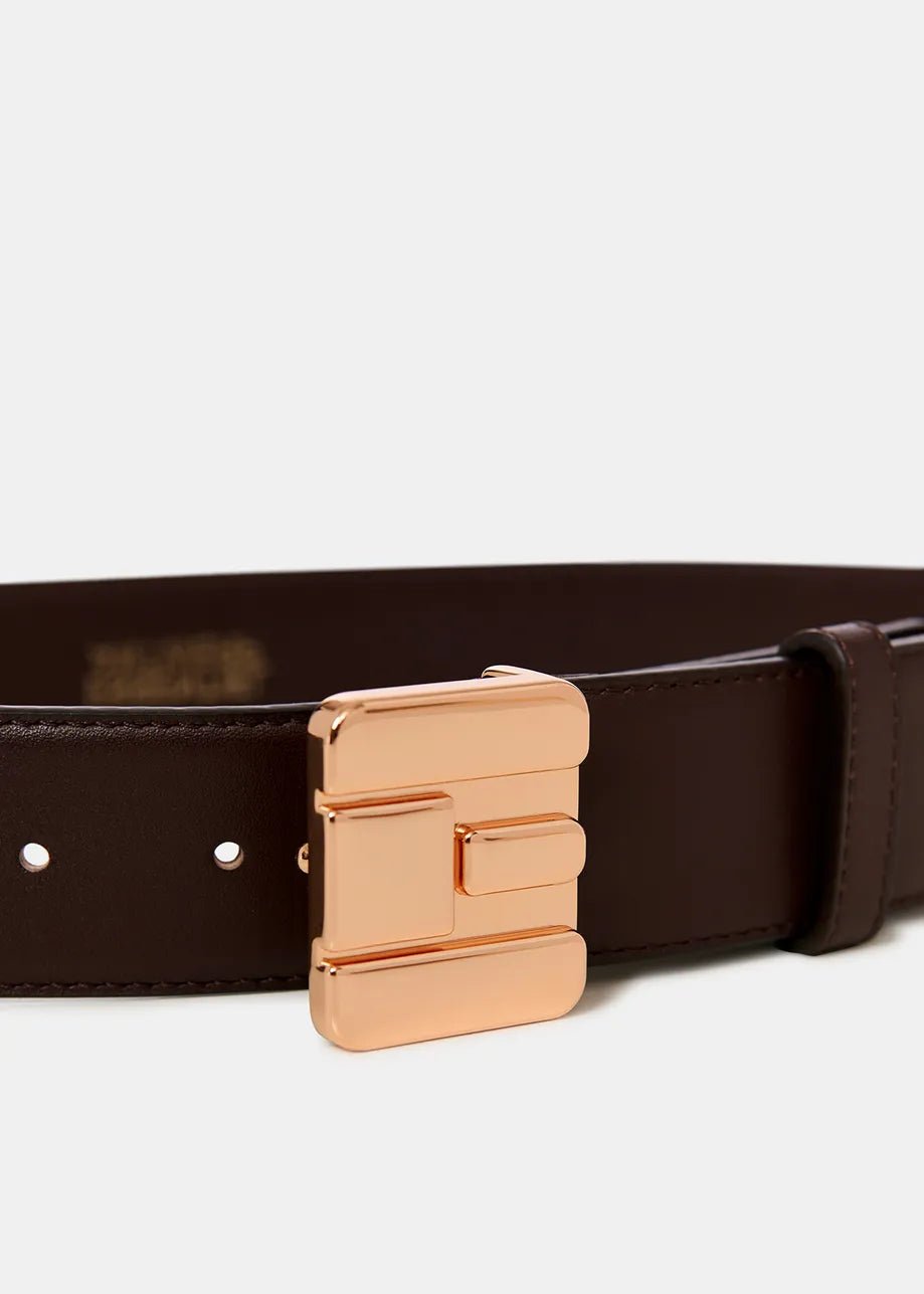 Essentiel Antwerp Gelt logo buckle leather belt in Cocoa Kiss - Fifi & Moose BoutiqueFifi & MooseFifi & Moose BoutiqueBelt