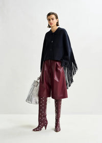 Essentiel Antwerp Istern Navy cropped knitted jacket with fringe details - Fifi & Moose BoutiqueFifi & Moose BoutiqueFifi & Moose BoutiqueCoats & Jackets