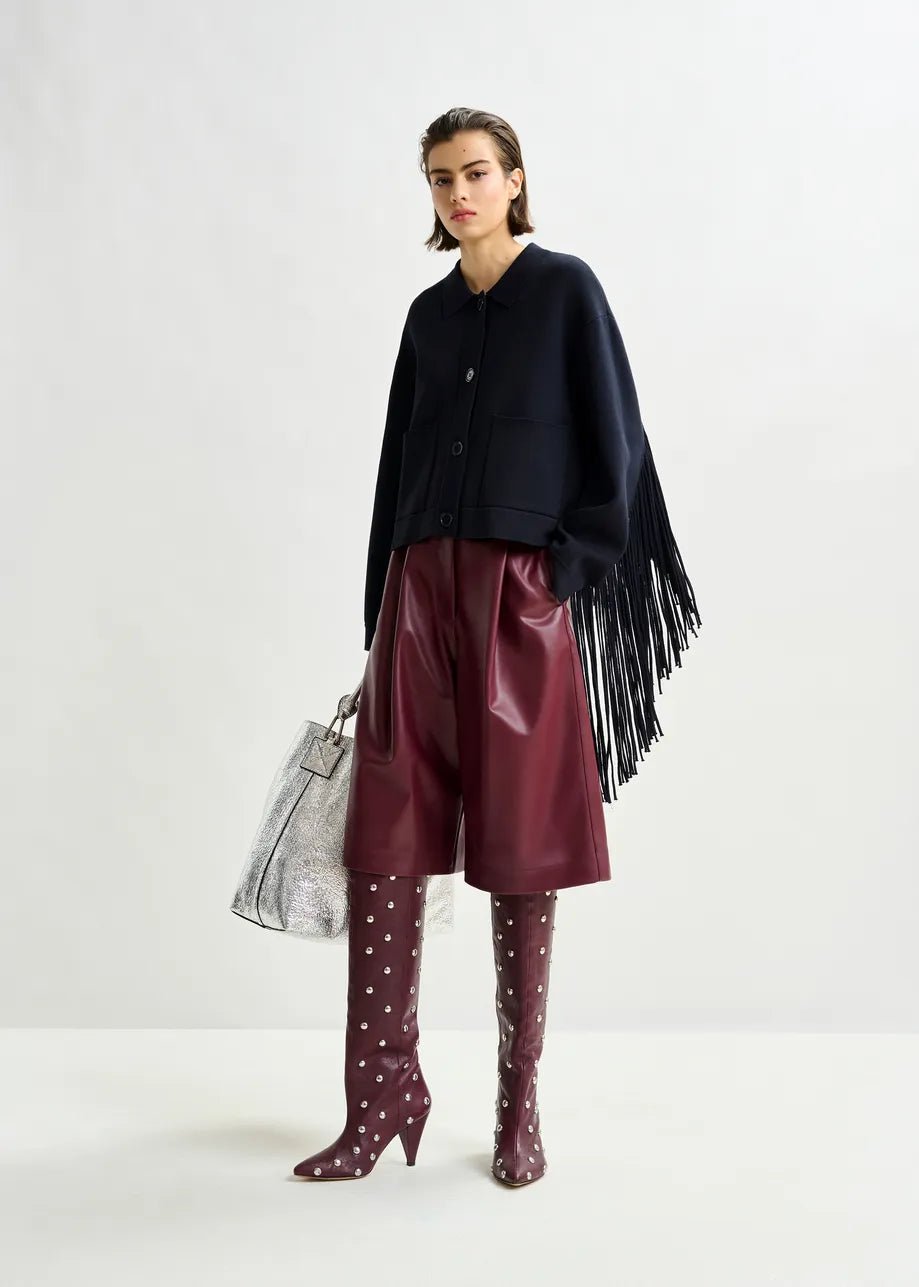 Essentiel Antwerp Istern Navy cropped knitted jacket with fringe details - Fifi & Moose BoutiqueFifi & Moose BoutiqueFifi & Moose BoutiqueCoats & Jackets