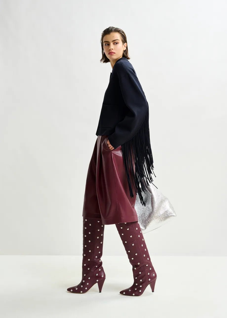 Essentiel Antwerp Istern Navy cropped knitted jacket with fringe details - Fifi & Moose BoutiqueFifi & Moose BoutiqueFifi & Moose BoutiqueCoats & Jackets