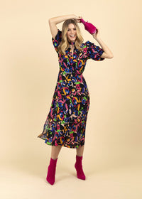 Fee G Vienna High Neck Gathered Sleeve Print Dress - Fifi & Moose BoutiqueFifi & MooseFifi & Moose BoutiqueDress