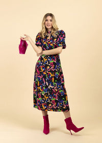 Fee G Vienna High Neck Gathered Sleeve Print Dress - Fifi & Moose BoutiqueFifi & MooseFifi & Moose BoutiqueDress