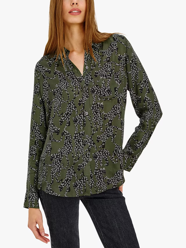Rails Alyssa Olive Jaguar print shirt