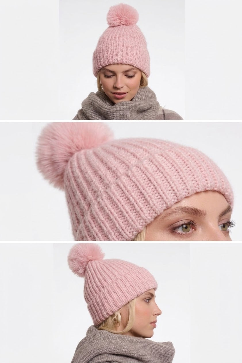 Rino & Pelle Nancy Beanie with Pompon in Soft Pink