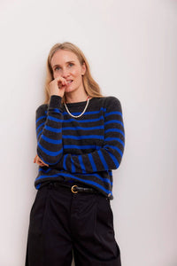 Beta Studios Bibi Striped O - Neck - Anthracite Grey/Azure blue - Fifi & Moose BoutiqueFifi & Moose BoutiqueFifi & Moose BoutiqueClothing