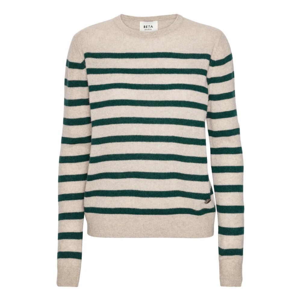Beta Studios Bibi Striped O - Neck - Sand Melange/Botanic Green - Fifi & Moose BoutiqueFifi & Moose BoutiqueFifi & Moose BoutiqueClothing
