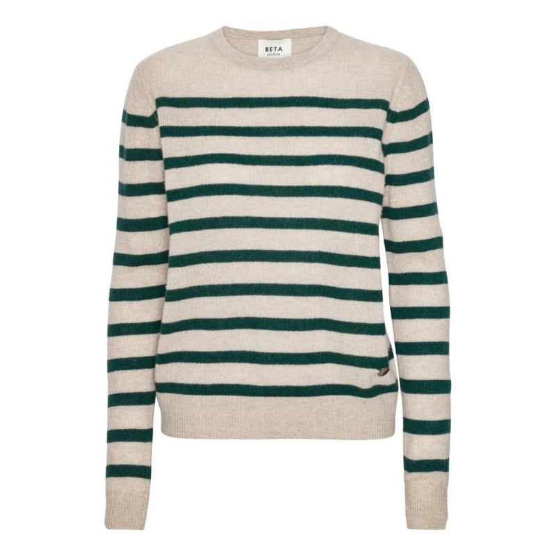 Beta Studios Bibi Striped O - Neck - Sand Melange/Botanic Green - Fifi & Moose BoutiqueFifi & Moose BoutiqueFifi & Moose BoutiqueClothing