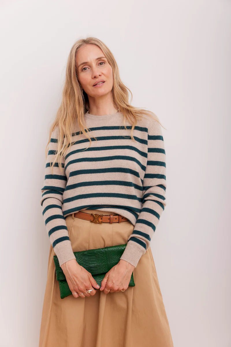 Beta Studios Bibi Striped O - Neck - Sand Melange/Botanic Green - Fifi & Moose BoutiqueFifi & Moose BoutiqueFifi & Moose BoutiqueClothing