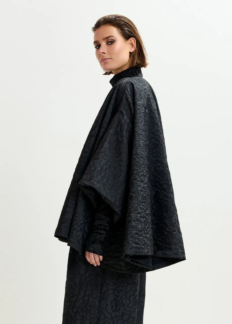 Essentiel Antwerp Black Jacquard oversized cape jacket - Fifi & Moose BoutiqueFifi & Moose BoutiqueFifi & Moose BoutiqueClothing
