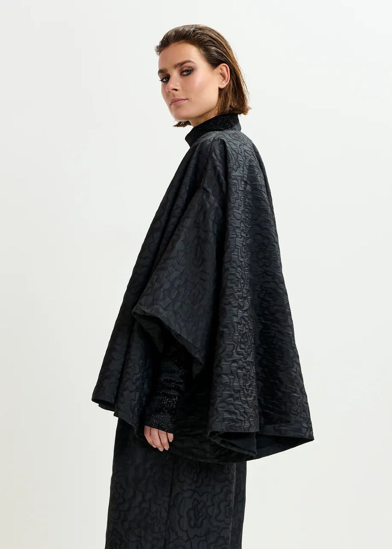 Essentiel Antwerp Black Jacquard oversized cape jacket - Fifi & Moose BoutiqueFifi & Moose BoutiqueFifi & Moose BoutiqueClothing
