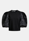 Essentiel Antwerp Black jersey T-shirt with voluminous jacquard sleeves - Fifi & Moose BoutiqueFifi & Moose BoutiqueFifi & Moose BoutiqueClothing