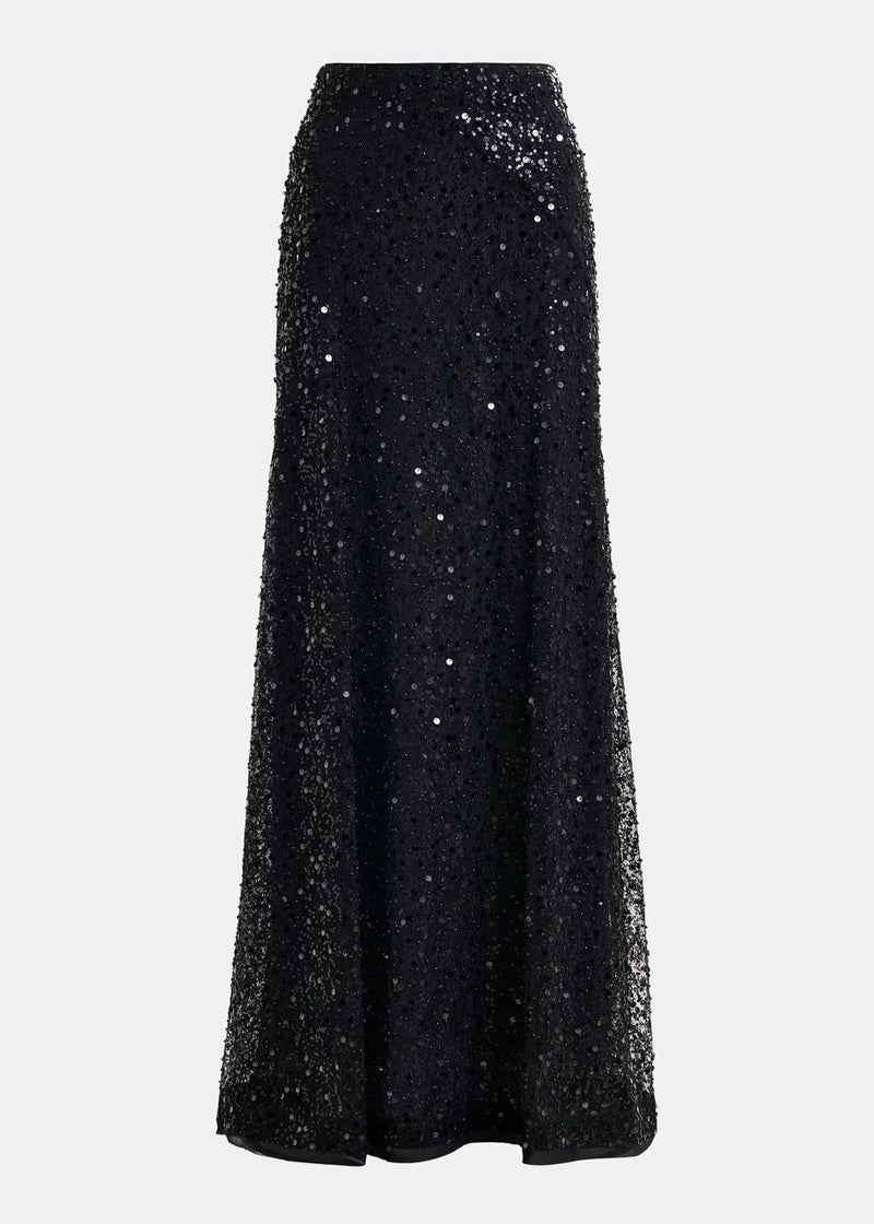 Essentiel Antwerp Black panelled maxi skirt with sequin and bead embellishments - Fifi & Moose BoutiqueFifi & Moose BoutiqueFifi & Moose BoutiqueClothing