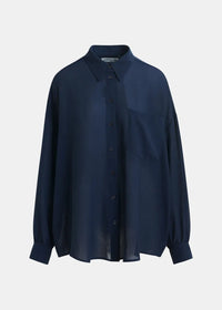 Essentiel Antwerp Ifire Navy ruffle - sleeve shirt - Fifi & Moose BoutiqueFifi & MooseFifi & Moose BoutiqueBlouse Shirt