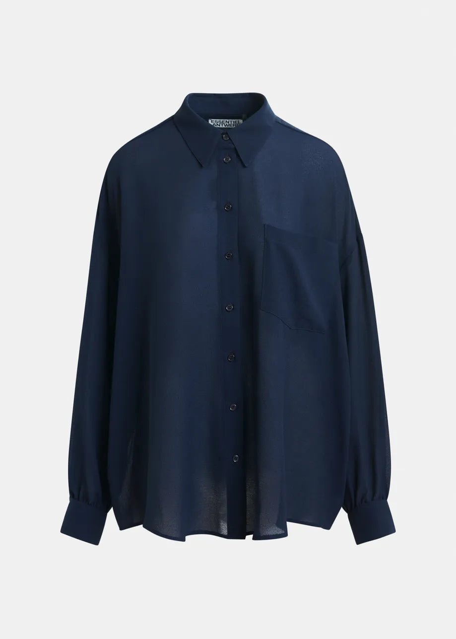 Essentiel Antwerp Ifire Navy ruffle - sleeve shirt - Fifi & Moose BoutiqueFifi & MooseFifi & Moose BoutiqueBlouse Shirt