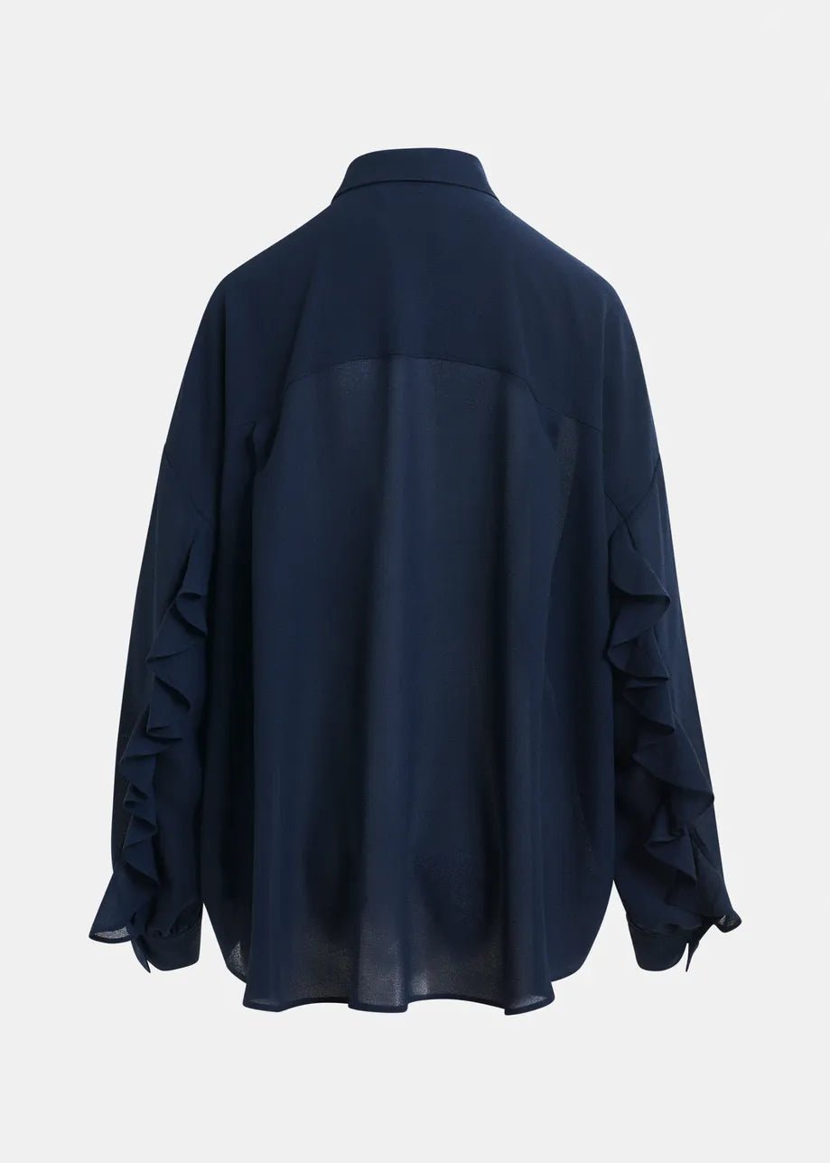 Essentiel Antwerp Ifire Navy ruffle - sleeve shirt - Fifi & Moose BoutiqueFifi & MooseFifi & Moose BoutiqueBlouse Shirt