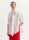Essentiel Antwerp Imoverit white and black polkadot cotton shirt with pussy bow - Fifi & Moose BoutiqueFifi & MooseFifi & Moose BoutiqueBlouse Shirt