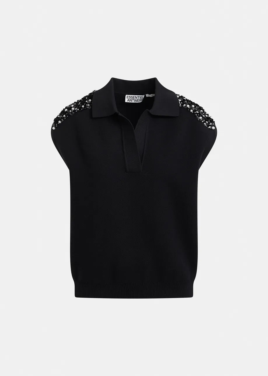 Essentiel Antwerp Joline Embroidered Knit Polo - Fifi & Moose BoutiqueFifi & Moose BoutiqueFifi & Moose BoutiqueClothing