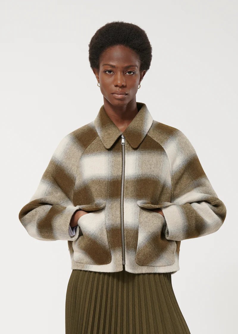 Humility Khaki and white tie & dye checkered jacket - Fifi & Moose BoutiqueFifi & Moose BoutiqueFifi & Moose BoutiqueCoats & Jackets
