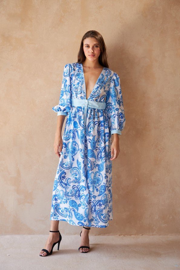 Inoa Saigon Dress in Paisley Azure - Fifi & Moose BoutiqueFifi & MooseFifi & Moose BoutiqueClothing