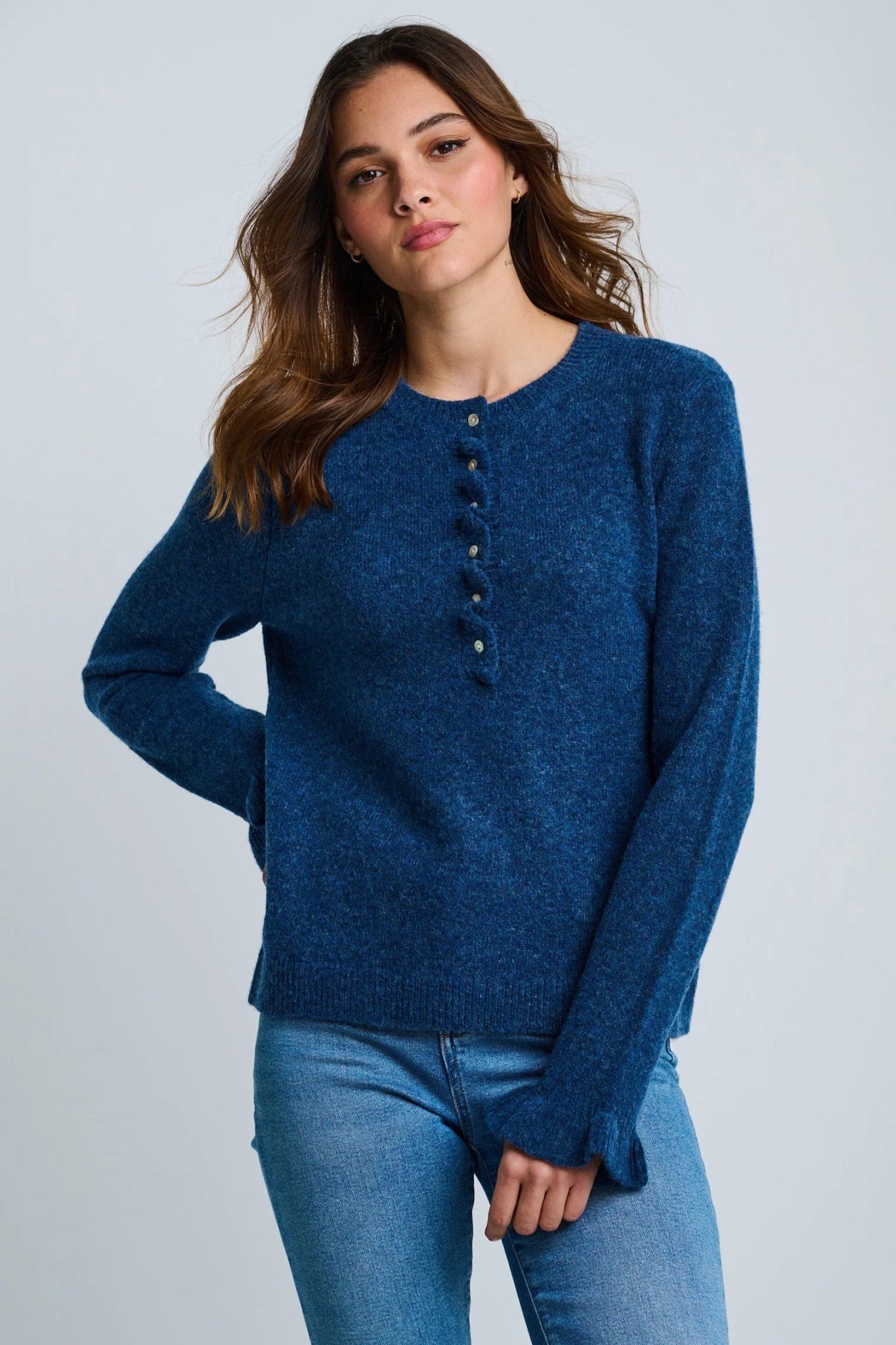 Lisa Todd The Allure Henley sweater - Denim - Fifi & Moose BoutiqueFifi & Moose BoutiqueFifi & Moose BoutiqueClothing
