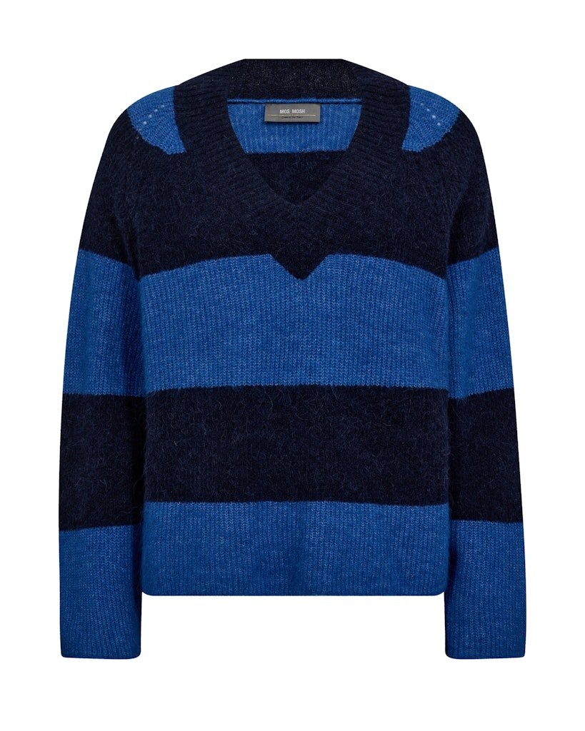 Mos Mosh MMTaci Stripe LS V - Neck Knit Maritime Blue - Fifi & Moose BoutiqueFifi & MooseFifi & Moose BoutiqueClothing