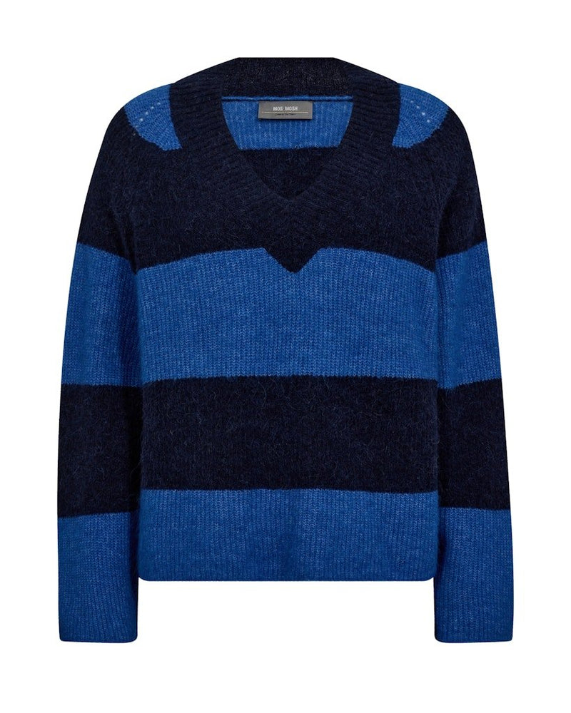 Mos Mosh MMTaci Stripe LS V - Neck Knit Maritime Blue - Fifi & Moose BoutiqueFifi & MooseFifi & Moose BoutiqueClothing