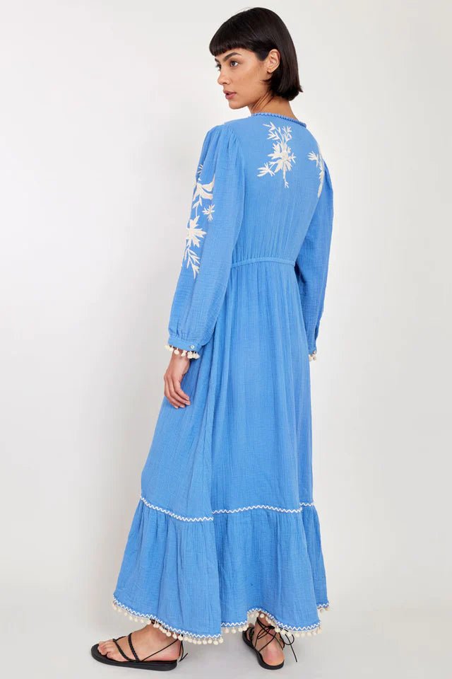 East Heritage Fern Embroidered Blue Cotton Gauze Dress - Fifi & Moose BoutiqueFifi & Moose BoutiqueFifi & Moose BoutiqueDress